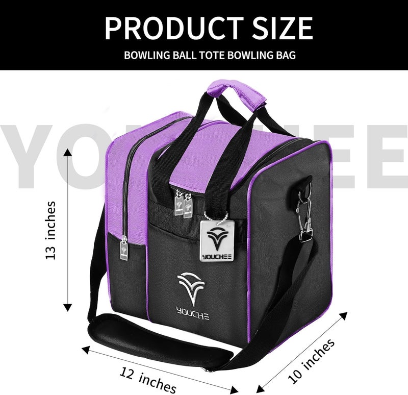 Yoochee Single Ball Bowling Tote Bag with Padded Ball Holder, Fits Bowling Shoes Up to Men’s Size 14, Durable Full-Size Bowling Bag with Accessory Pockets for Practice & League Play - Image 2